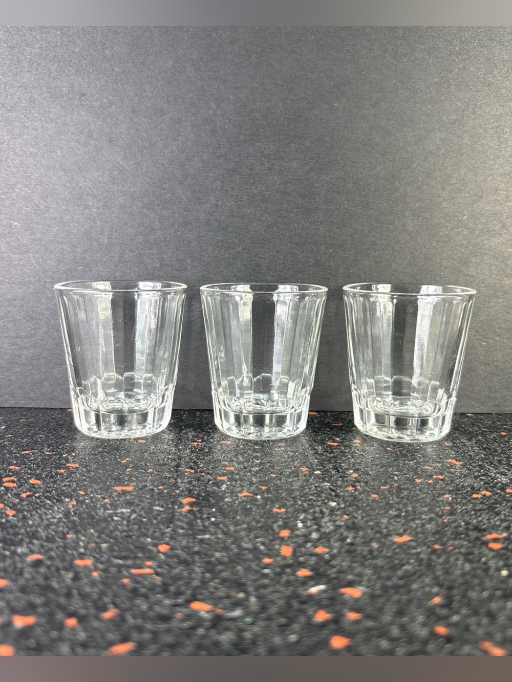 Vintage Set Of 3 Federal Glass Ribbed Shot Glasses 2” Tall